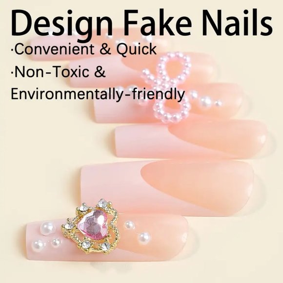 24pcs Glossy Long Square Fake Nails, Pink Y2K Press On Nails - Picture 3 of 6